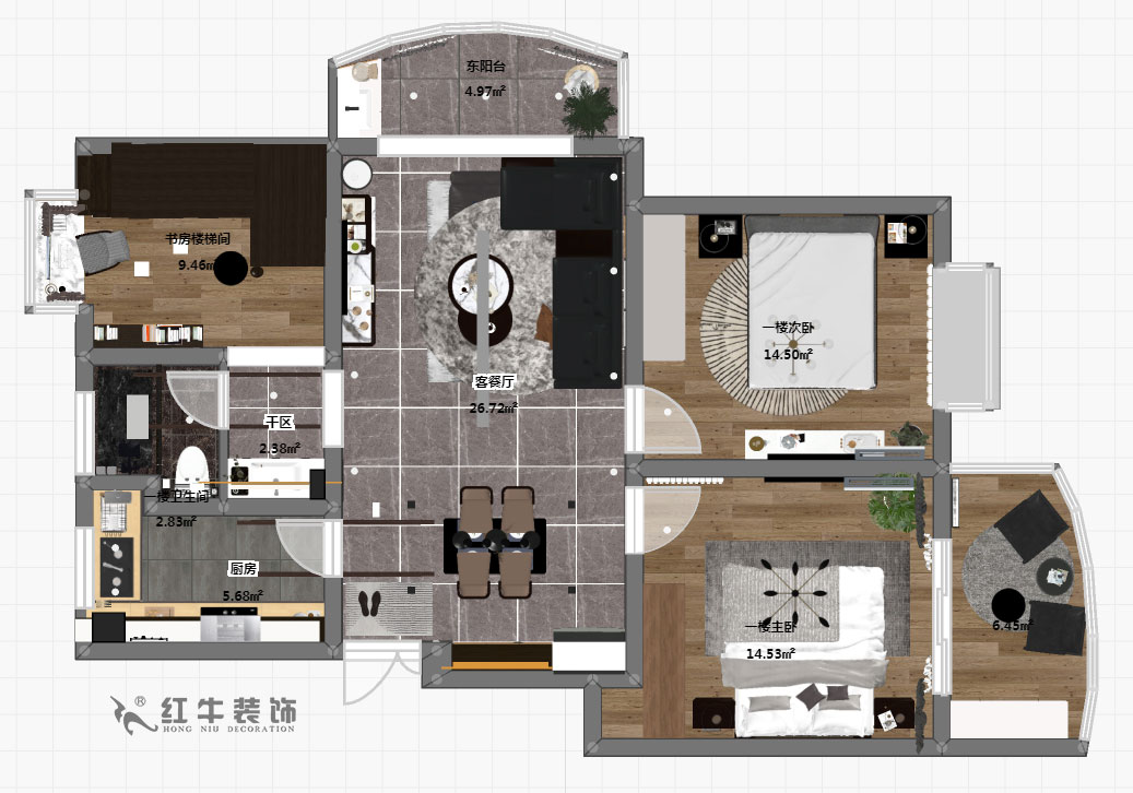 郭志成_墨香山庄25-1101-197㎡-轻奢简美风格_5室3厅2卫（老房装修）_定制家￥260180_全包26万00_05一楼彩平图